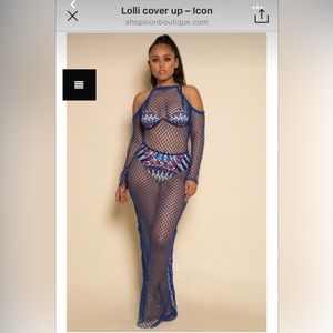 Icon swim Blue fishnet/crotchet maxi dress cover up